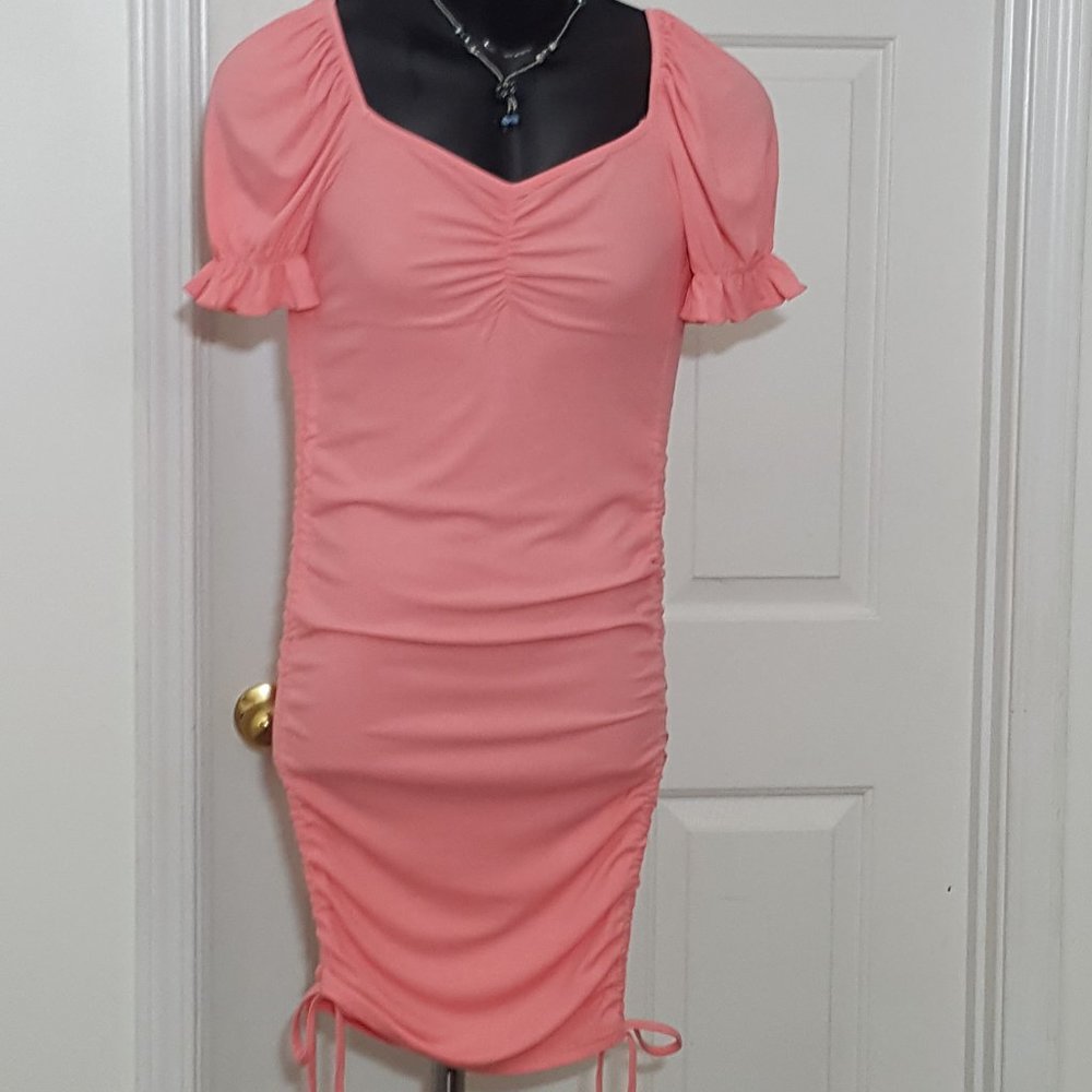 New Women's Casual Dresses Mini Dress Drawstring Sexy Size M Coral